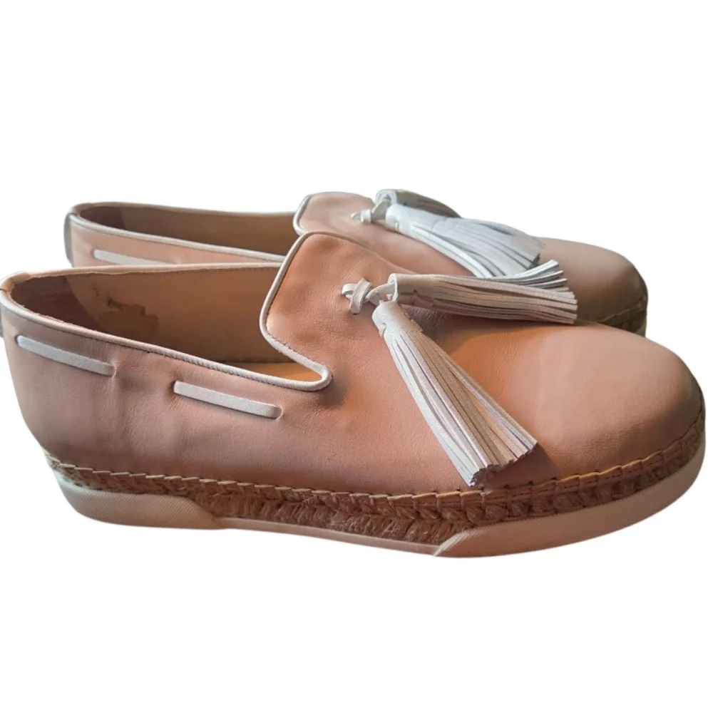 Tod's Caramel Pink Leather Tassel Espadrille Loafers Size 37